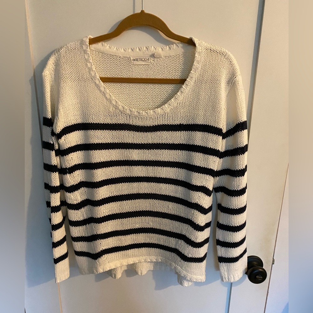 Navy and Off-White Striped Beach Sweater
